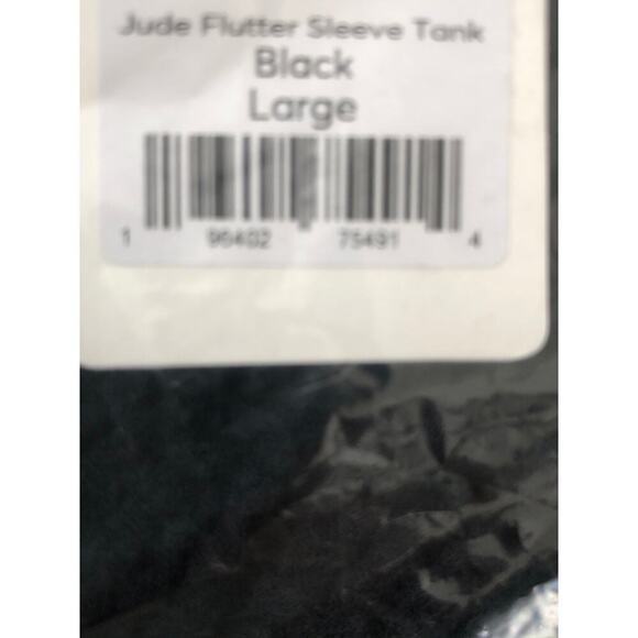 Marine Layer Jude Tank Top Ruffle Flutter Sleeve Crinkled Cotton Black NWT Large - Picture 8 of 8
